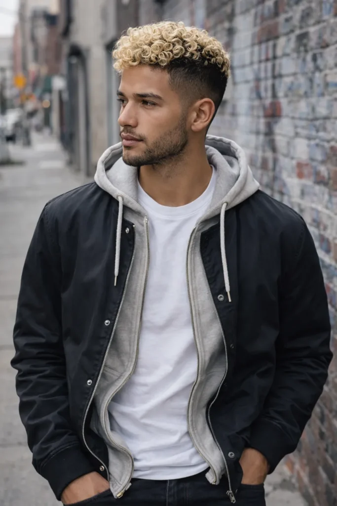 Blonde Curly Top with Clean Skin Fade