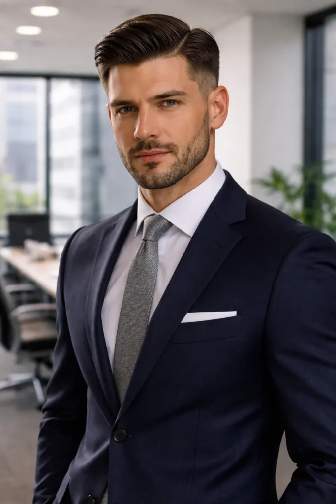 Classic Side Part + Groomed Beard