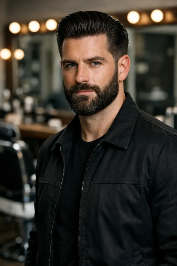 Classic Slick Back With Full Beard