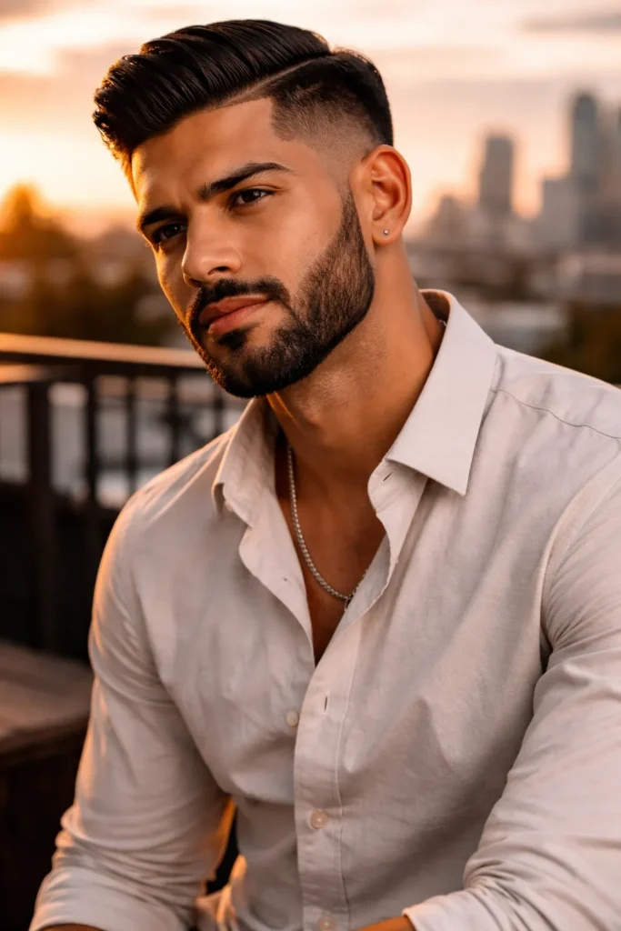 Comb Over Fade + Thick Beard