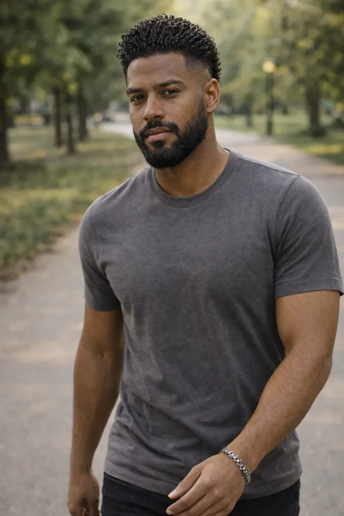 Curly Slick Back With Beard
