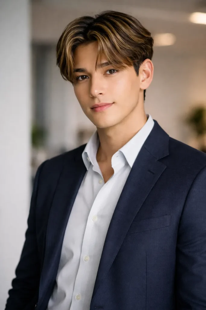 Curtain Haircut with Honey Blonde Highlights