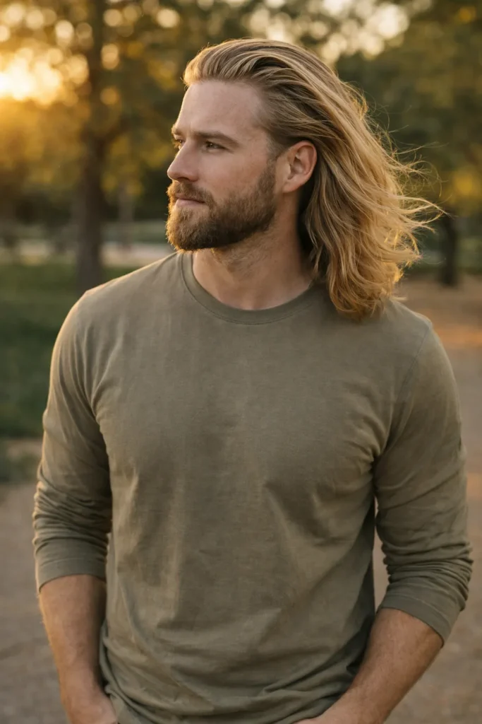 Long Slick Back Hair With Beard