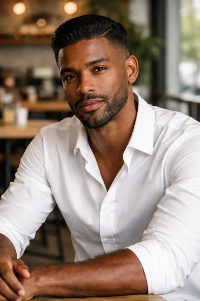 Low Fade Slick Back With Beard