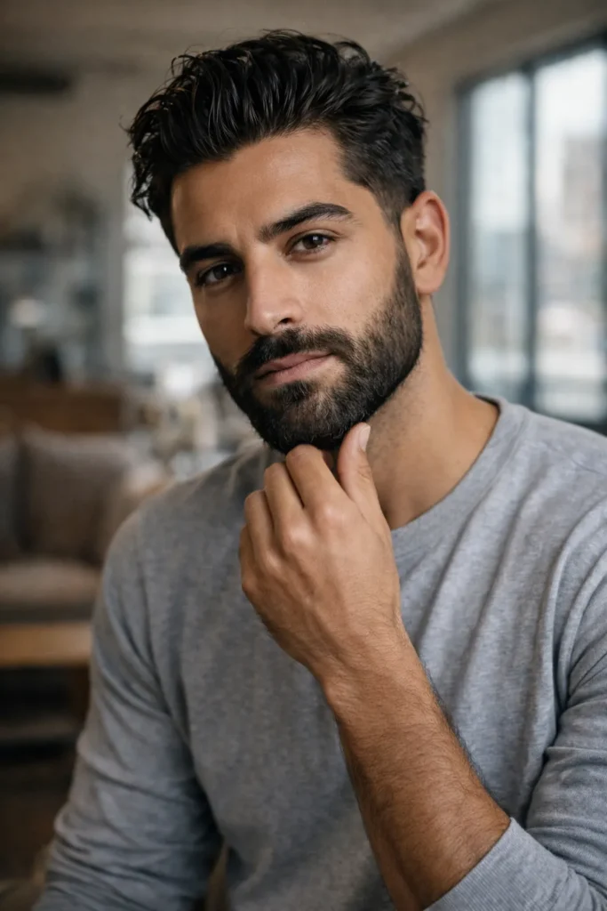 Messy Slick Back With Beard