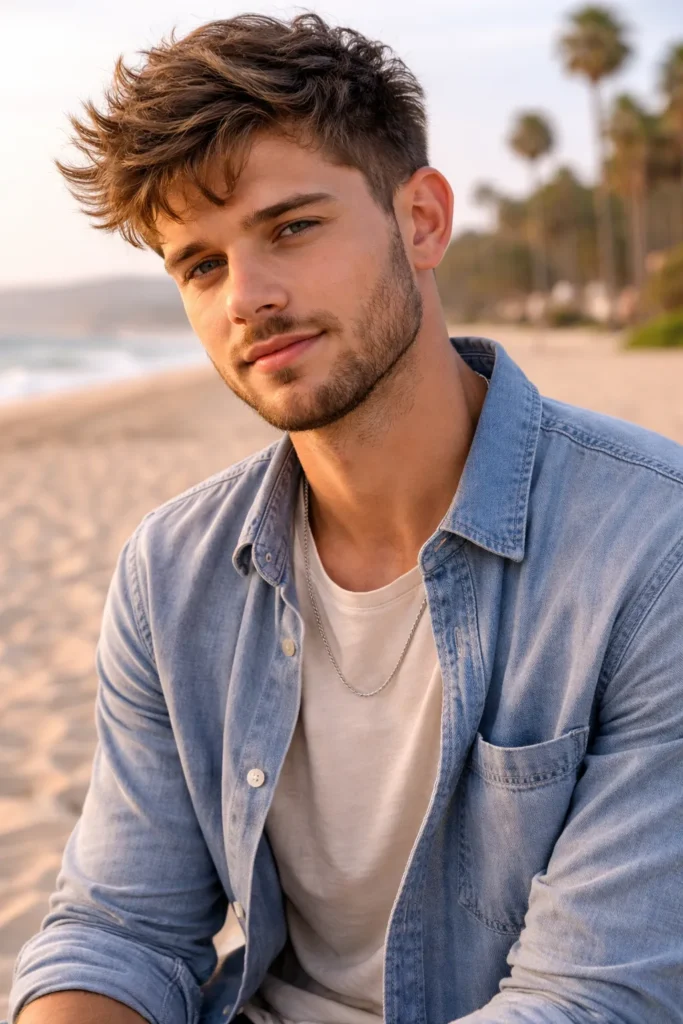 Messy Textured Hair + Short Beard