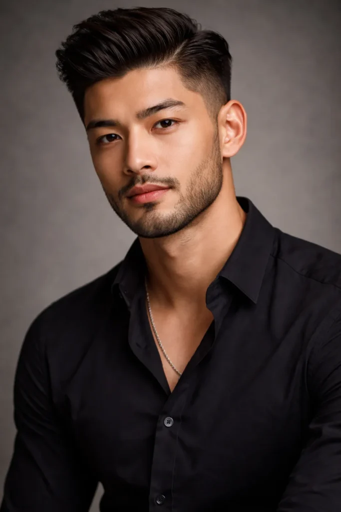 Mid Fade Pompadour + Sharp Beard