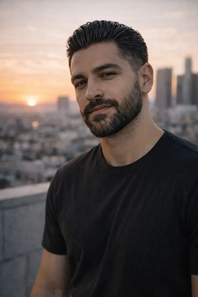 Modern Slick Back With Beard