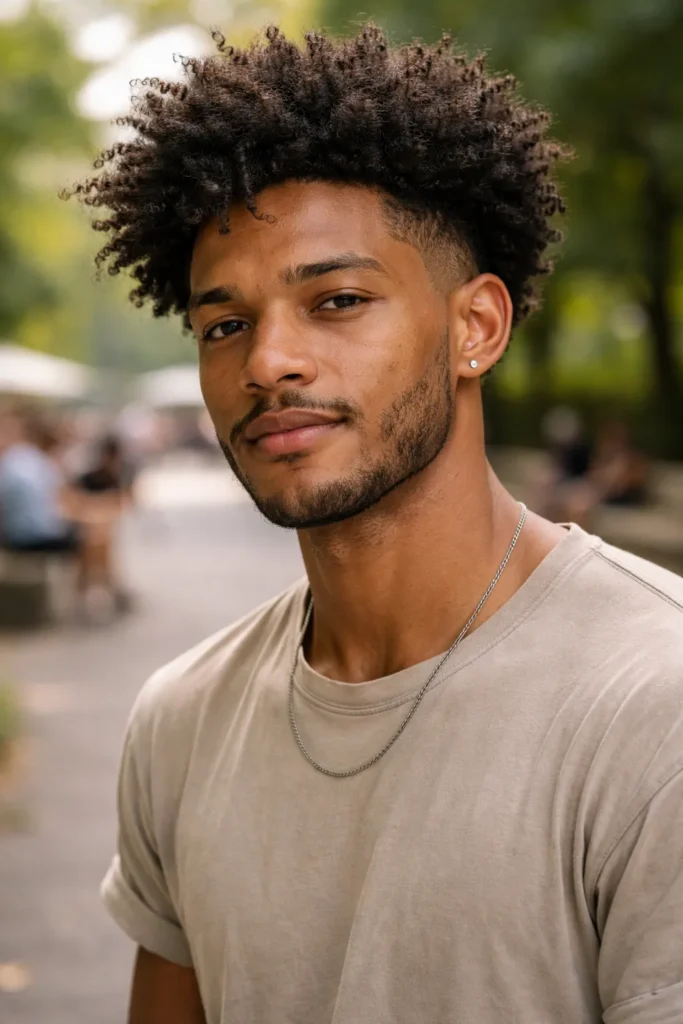 Natural Afro Texture + Mid Taper Fade