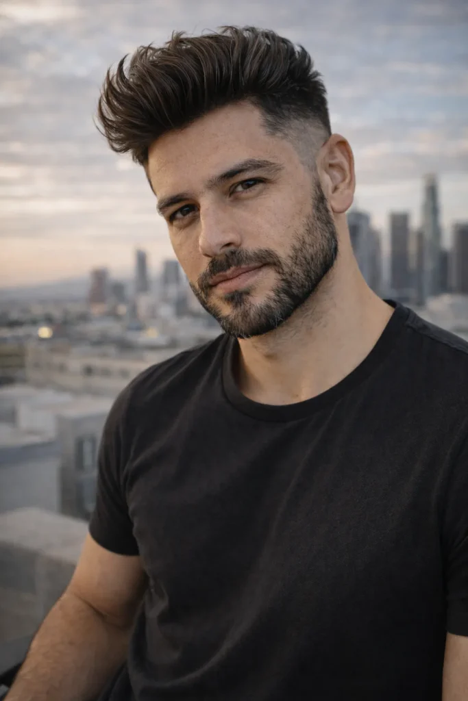 Sculpted Textured Quiff with Mid Taper