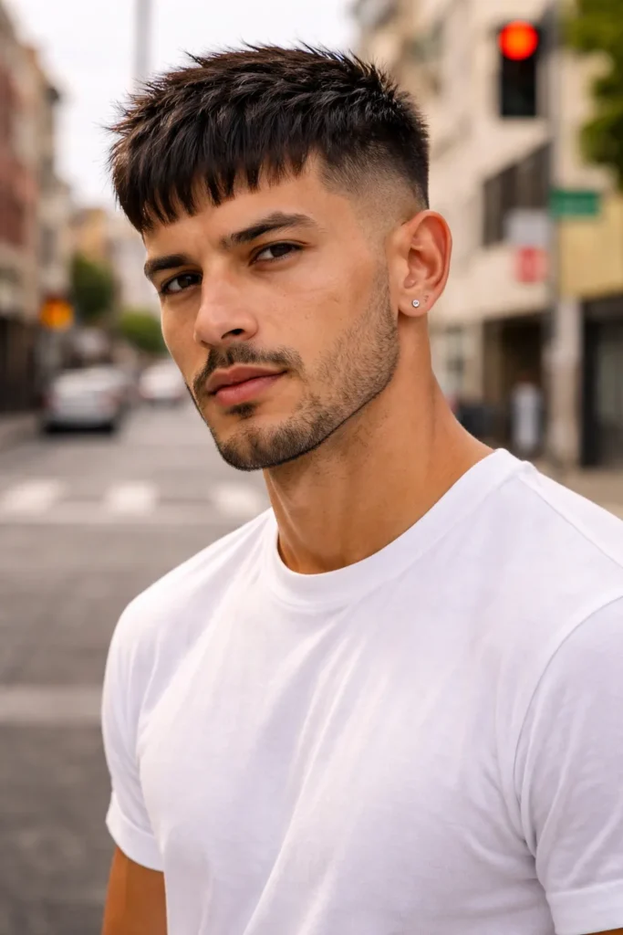 Sharp Fringe + Skin Fade Contrast