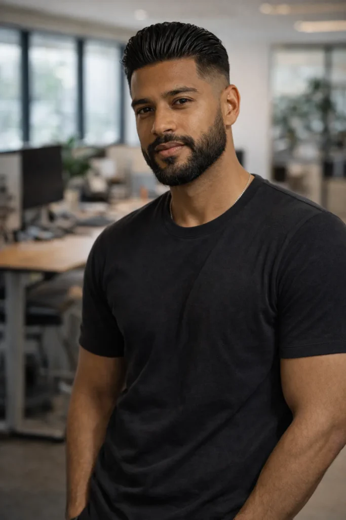 Short Slick Back With Beard