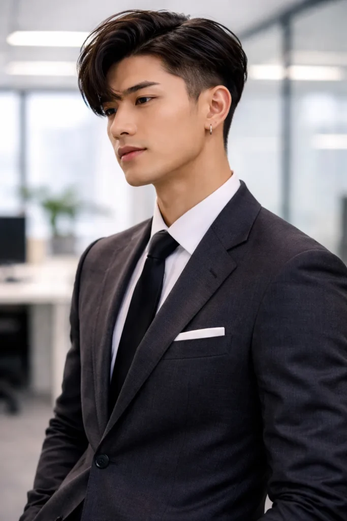 Side Swept Bangs with Low Fade