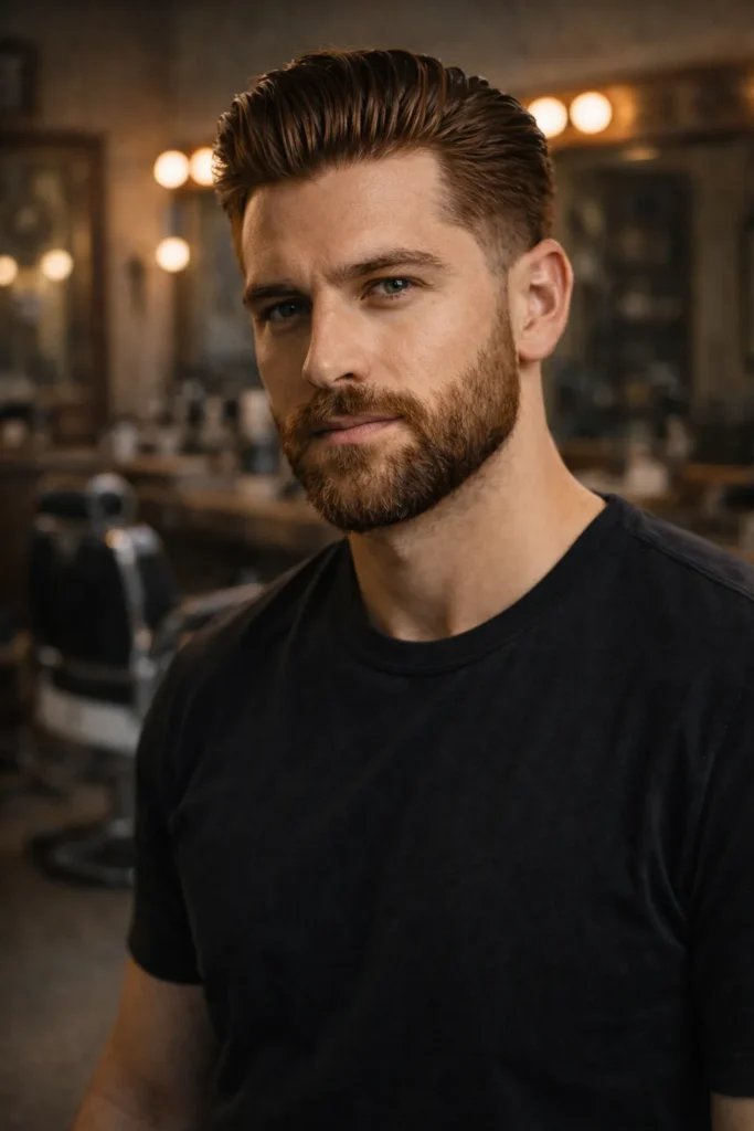 Slick Back Pompadour With Beard