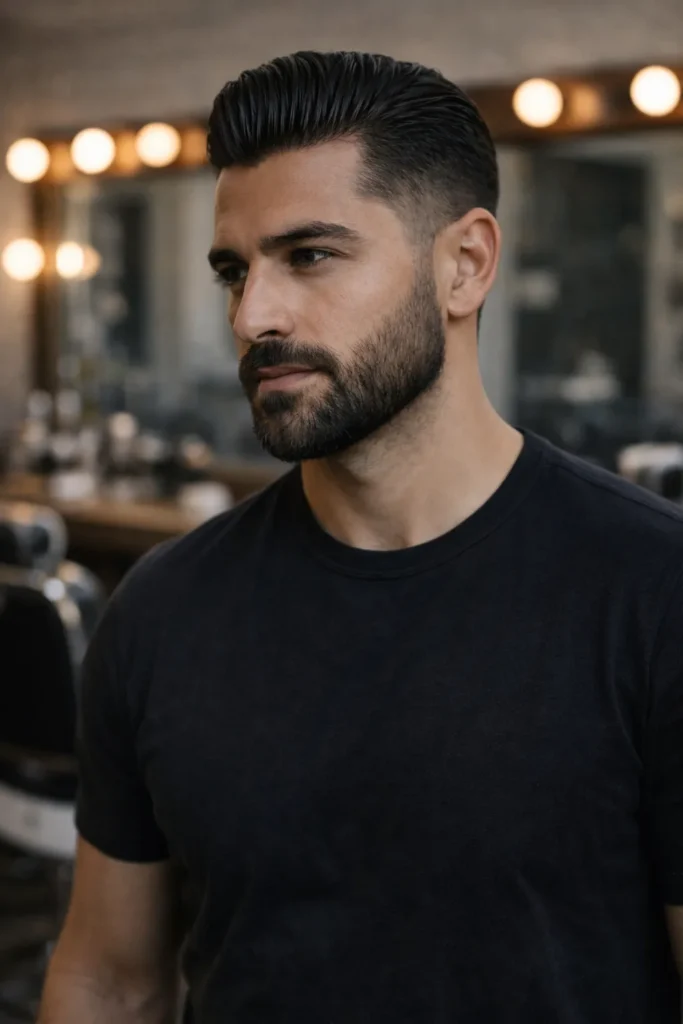 Slick Back With Low Beard Fade