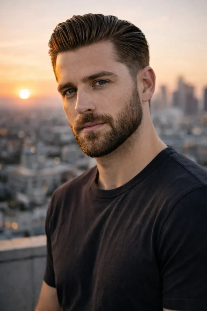 Slick Back With Short Beard