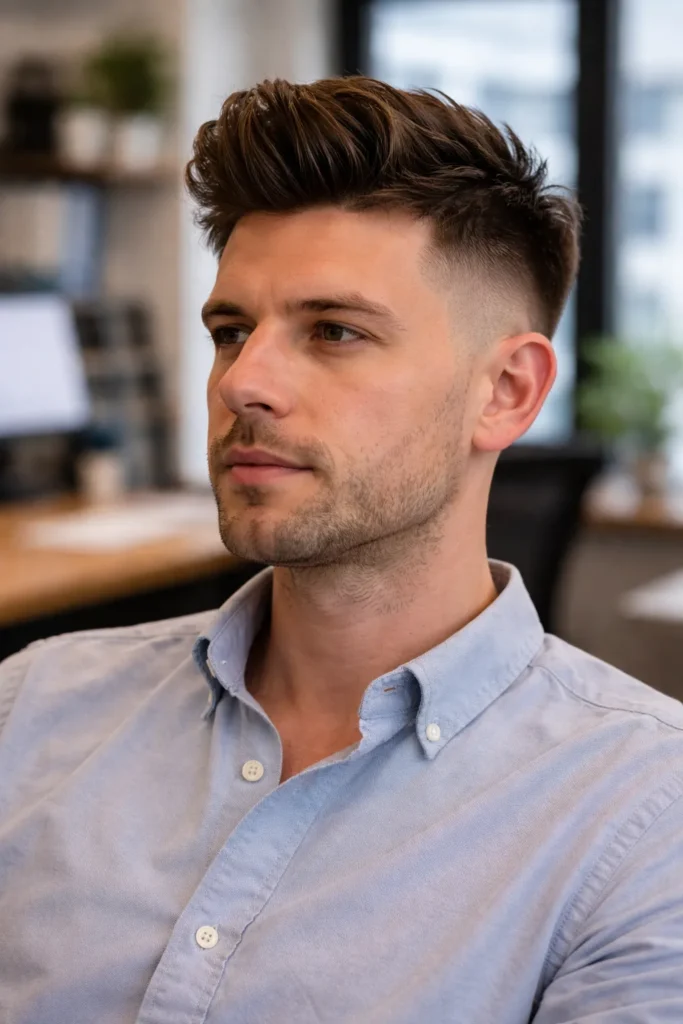 Tapered Pompadour + Mid Taper Fade