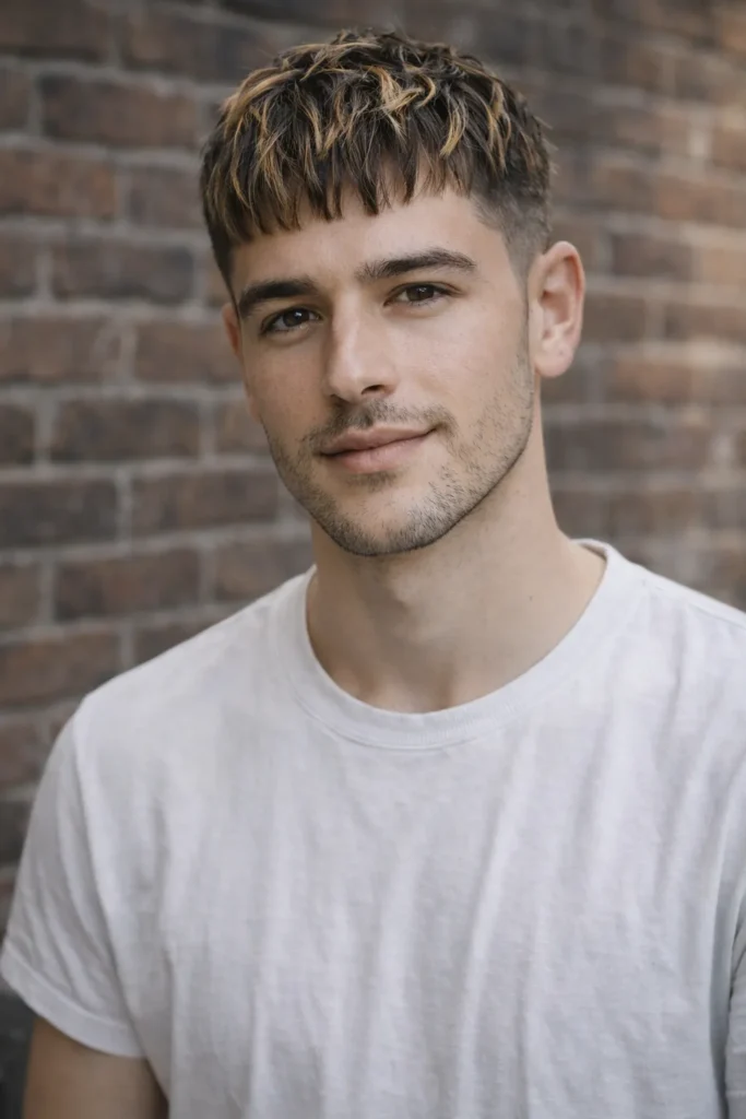 Textured Caesar with Honey Blonde Highlights