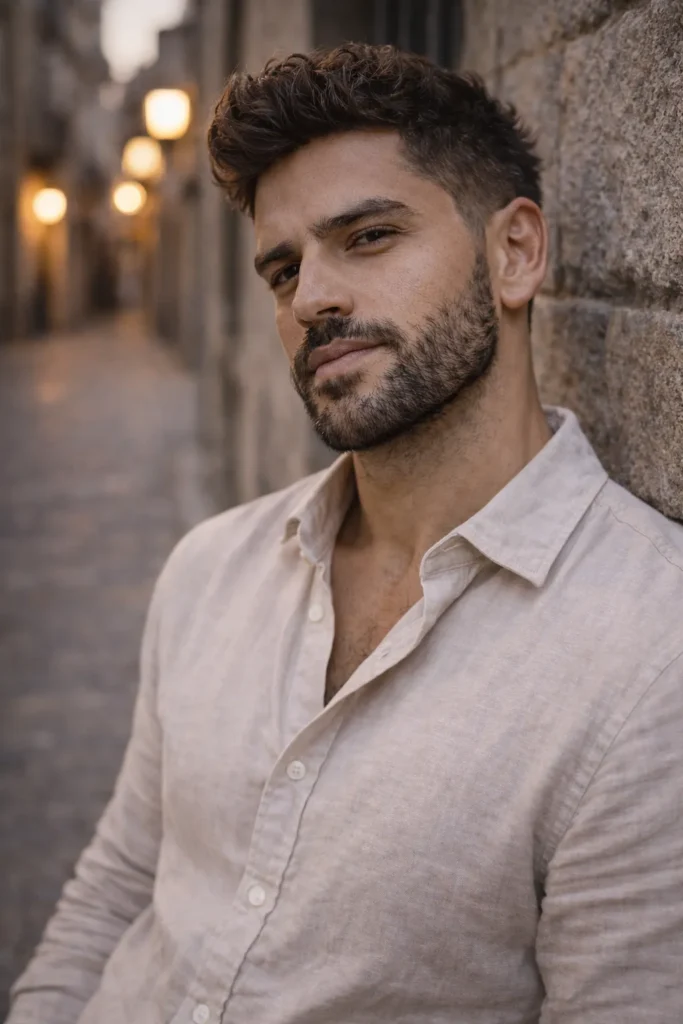Textured Short Beard with Clean Jawline Shape