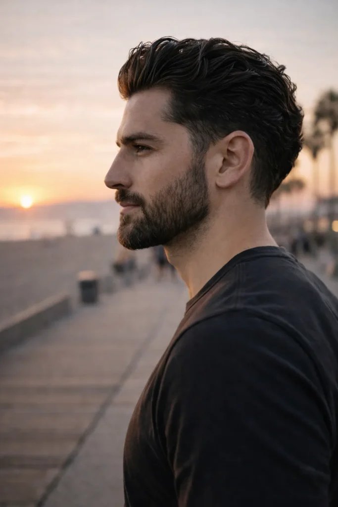 Wavy Slick Back With Beard