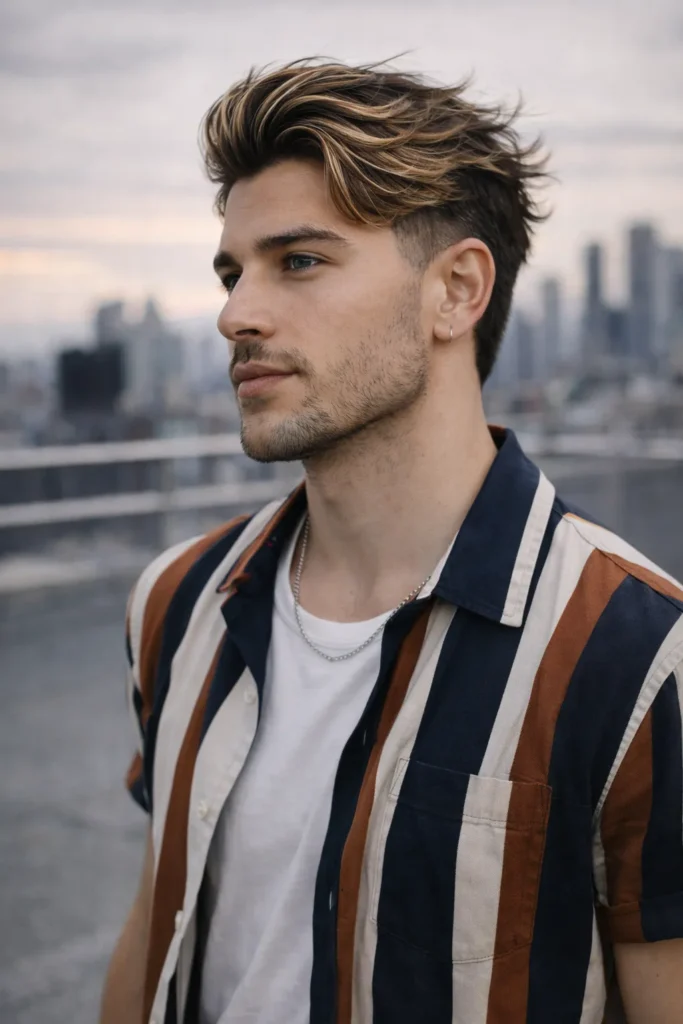 Wavy Undercut with Honey Blonde Highlights