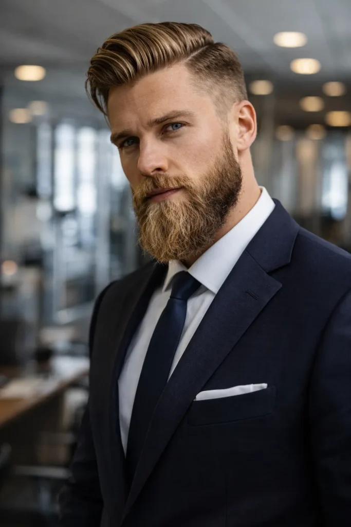Blonde Beard with Hard Part Hair