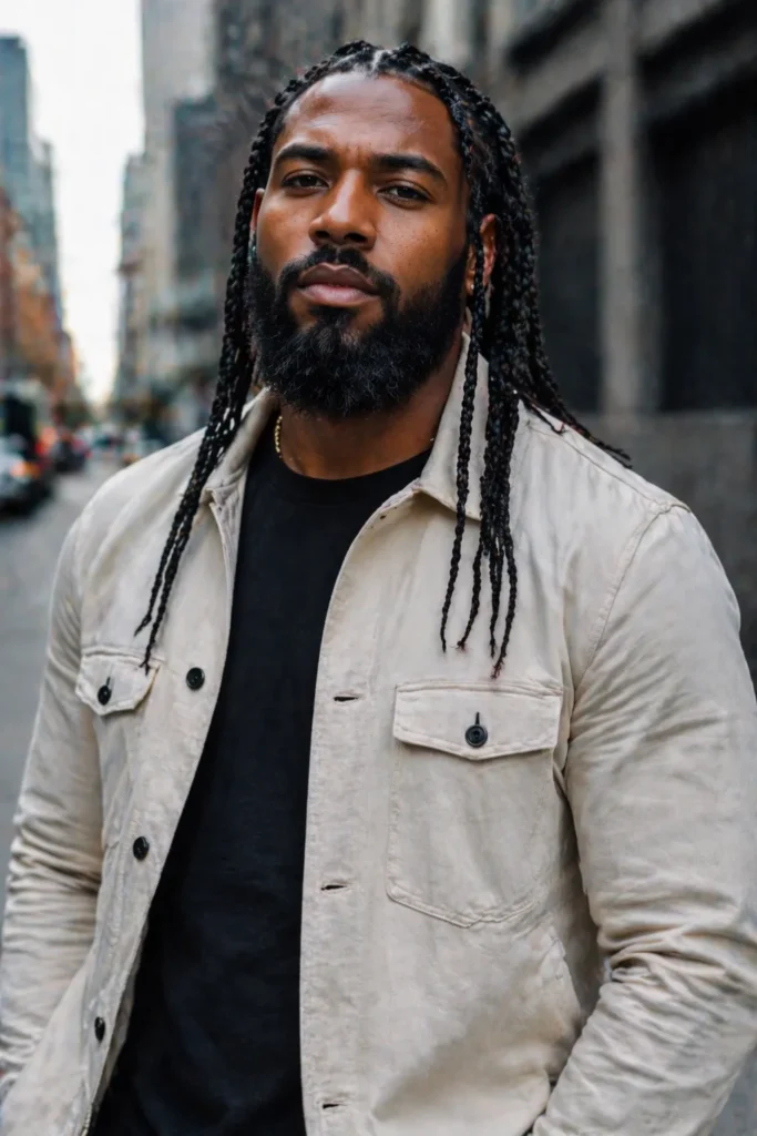 Braided Long Hair with a Thick Beard
