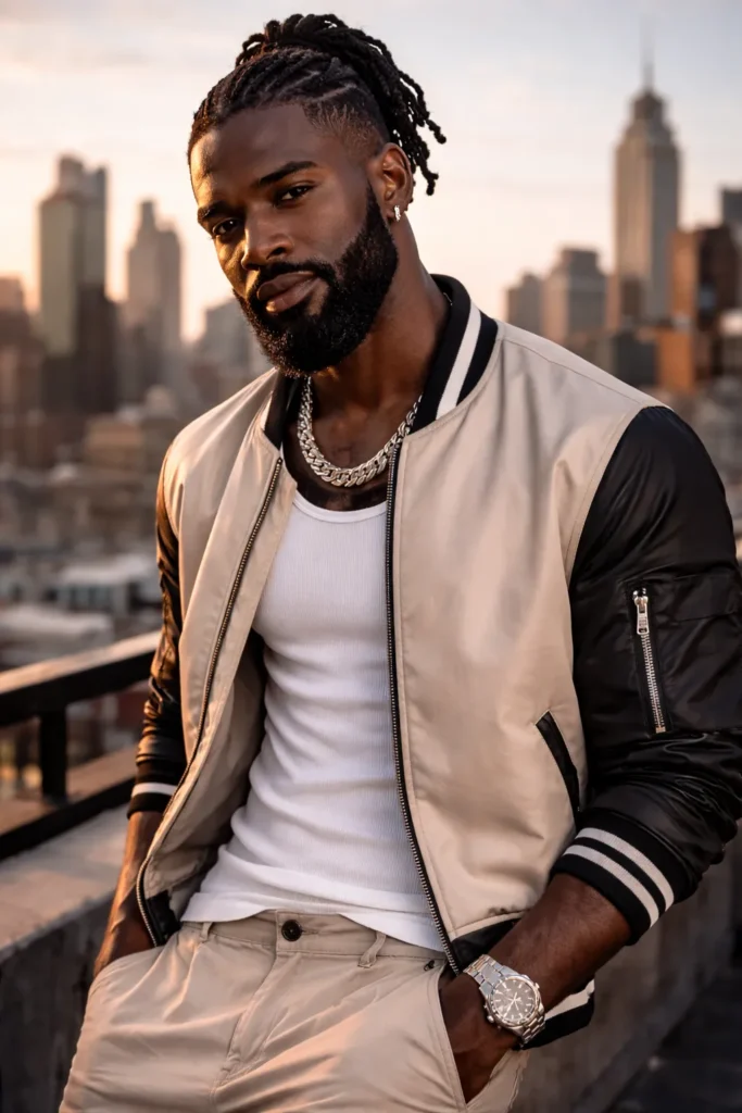 Braided Man Bun with Full Beard