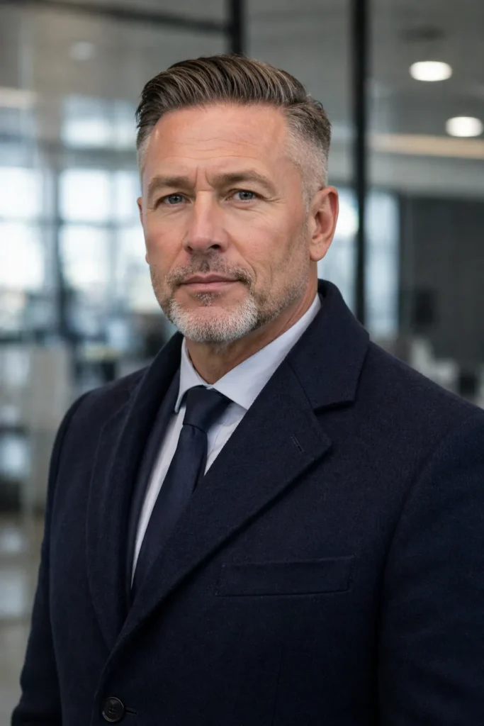 Brushed Back Hair with Low Fade