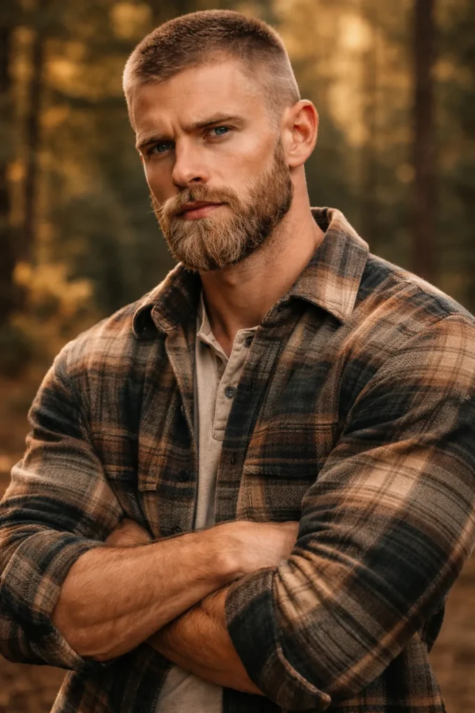 Buzz Cut with Heavy Beard Volume (Bold Full Look)