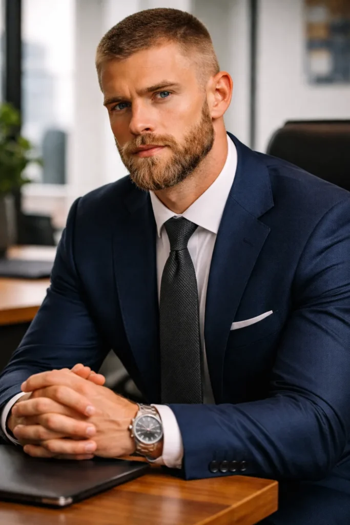 Buzz Cut with Professional Short Beard