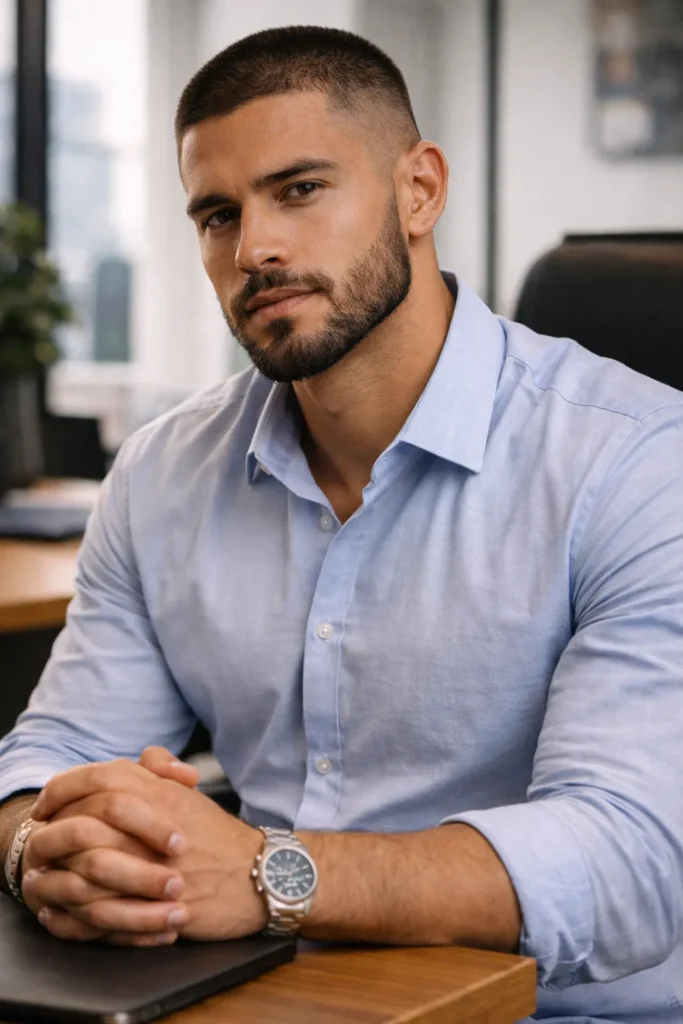 Buzz Cut with Short Boxed Beard