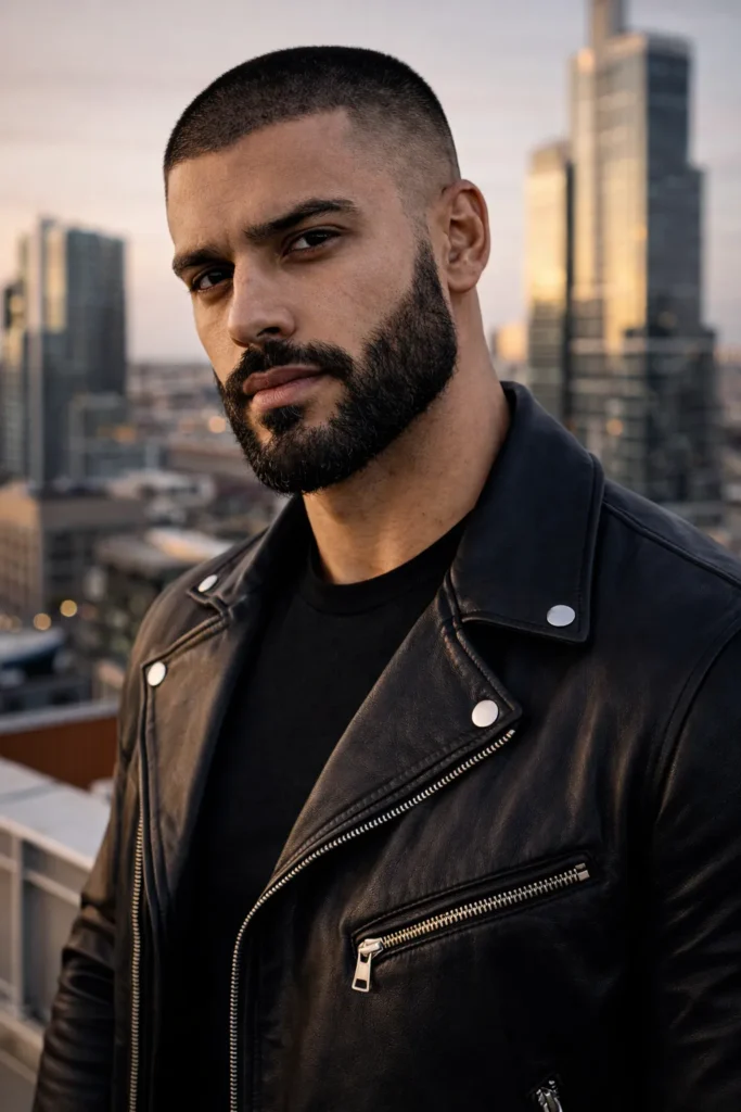 Buzz Cut with Thick Beard Fade