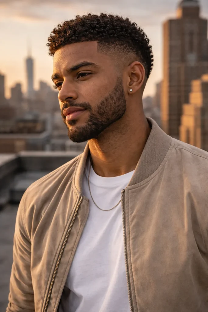 Curly Drop Fade + Defined Beard Line