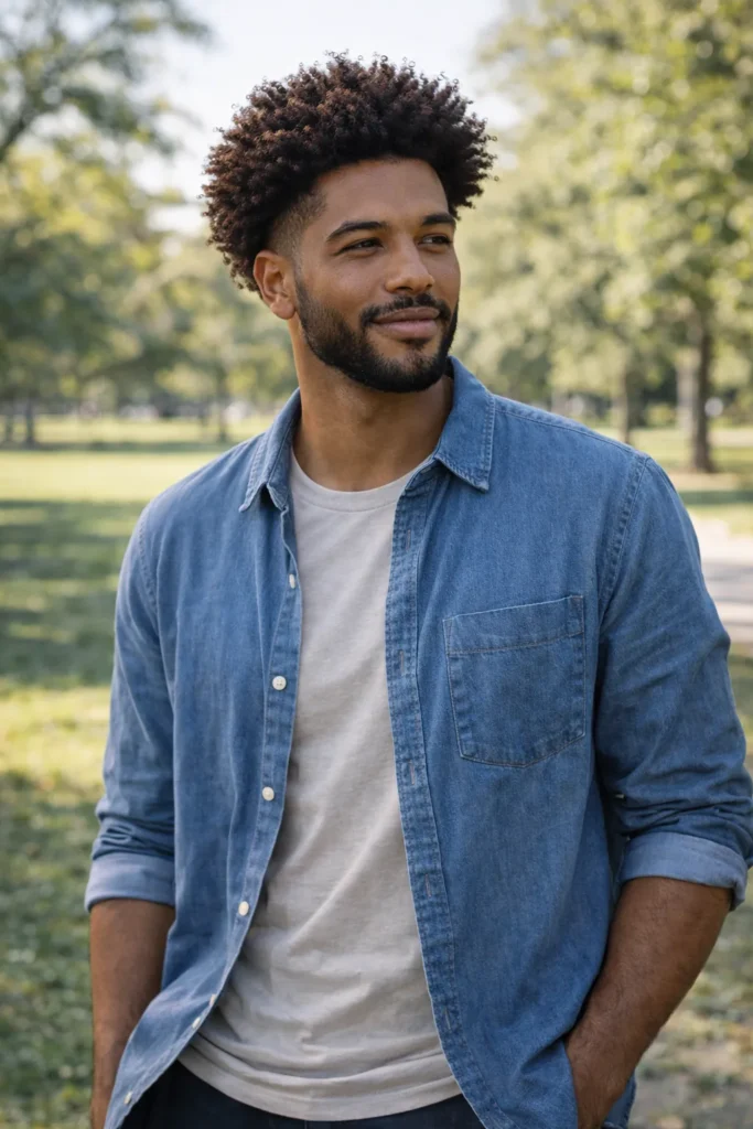 Curly Flow Cut + Rounded Beard