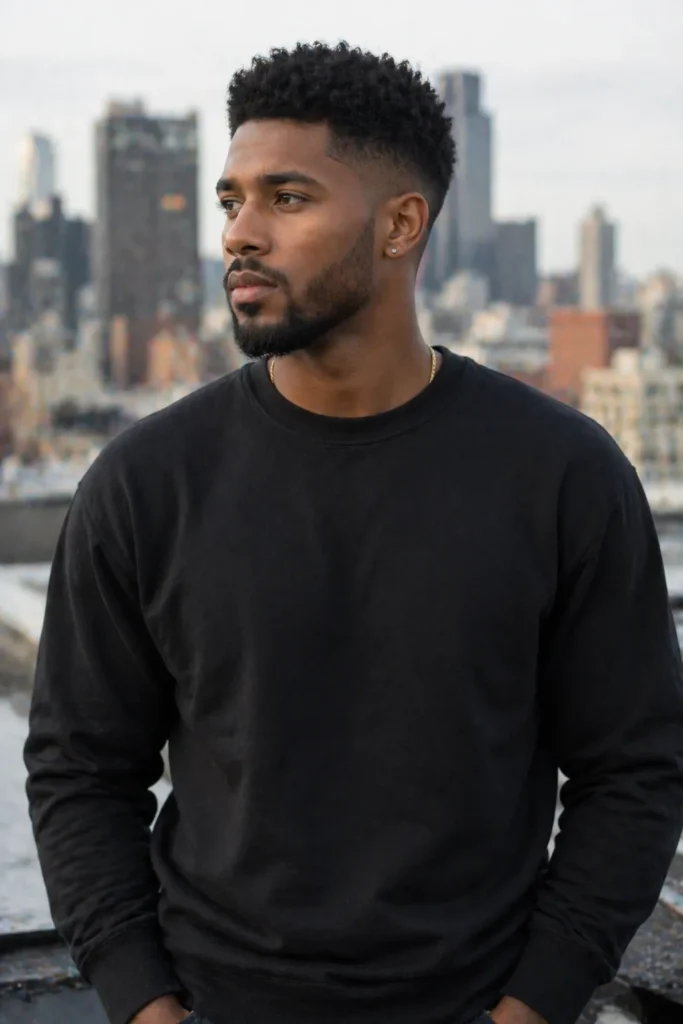 Curly High Fade with Short Beard