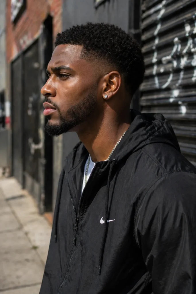 Curly Low Fade with Sculpted Beard