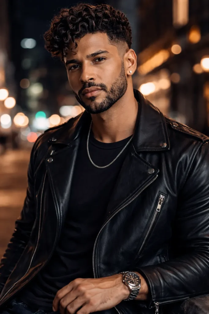 Curly Pompadour + Tight Beard Fade