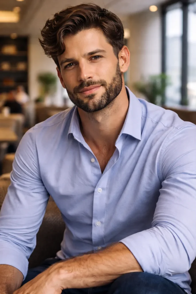 Curly Side Part + Classic Full Beard