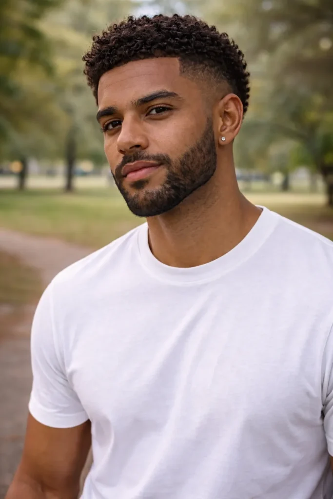 Curly Taper Cut + Medium Beard