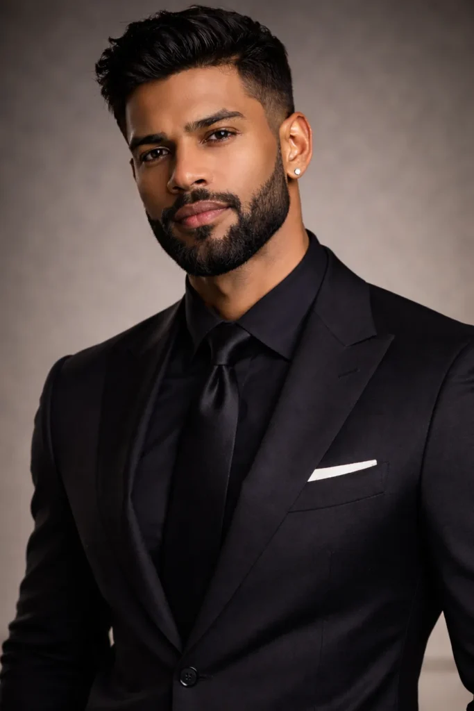 Full Beard + Low Fade + Sharp Cheek Line