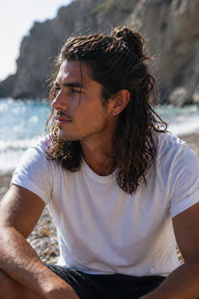 Half-Up Man Bun with Long Flowing Length
