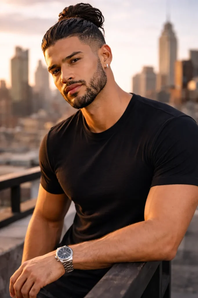 High Bun with Faded Beard