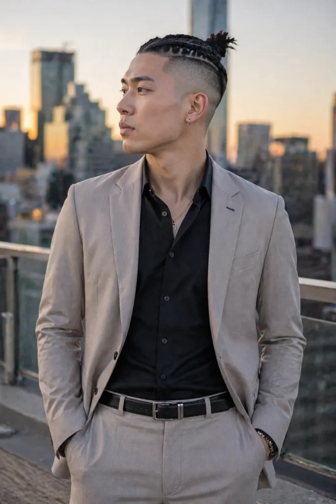 High Fade With Braided Top Knot