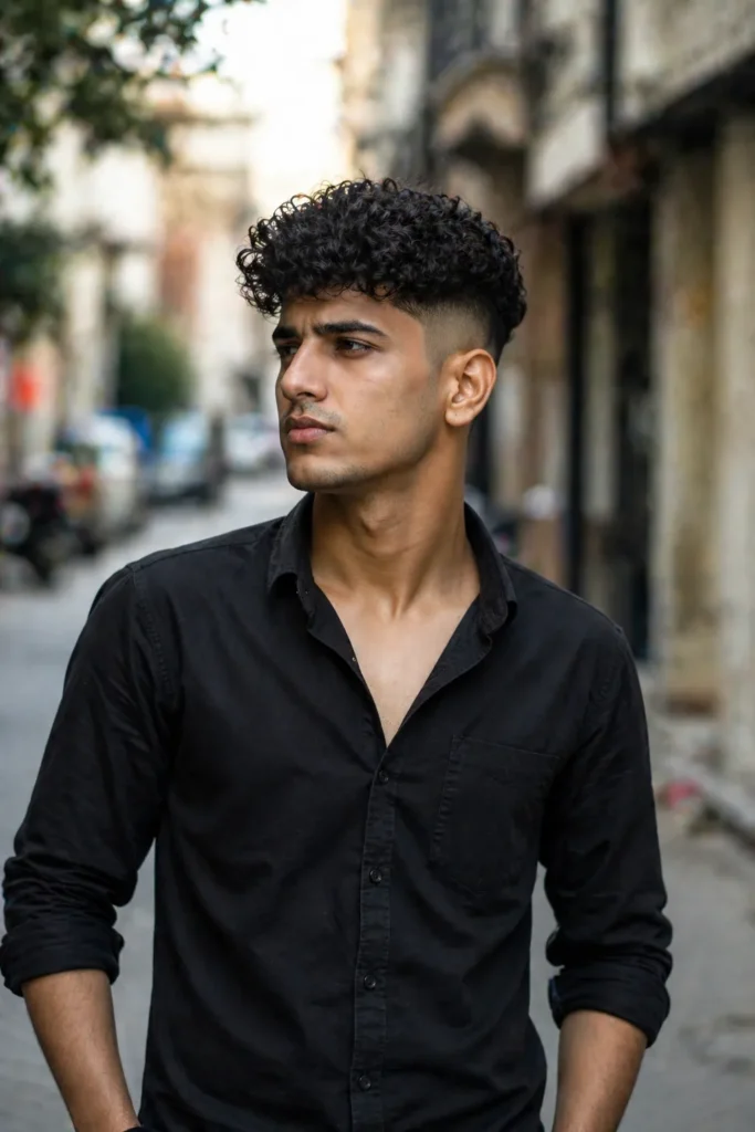 High Fade with Curly Undercut