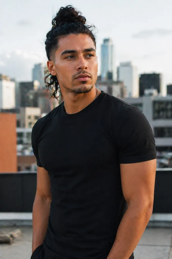 High Knot Man Bun with Loose Tail Ends