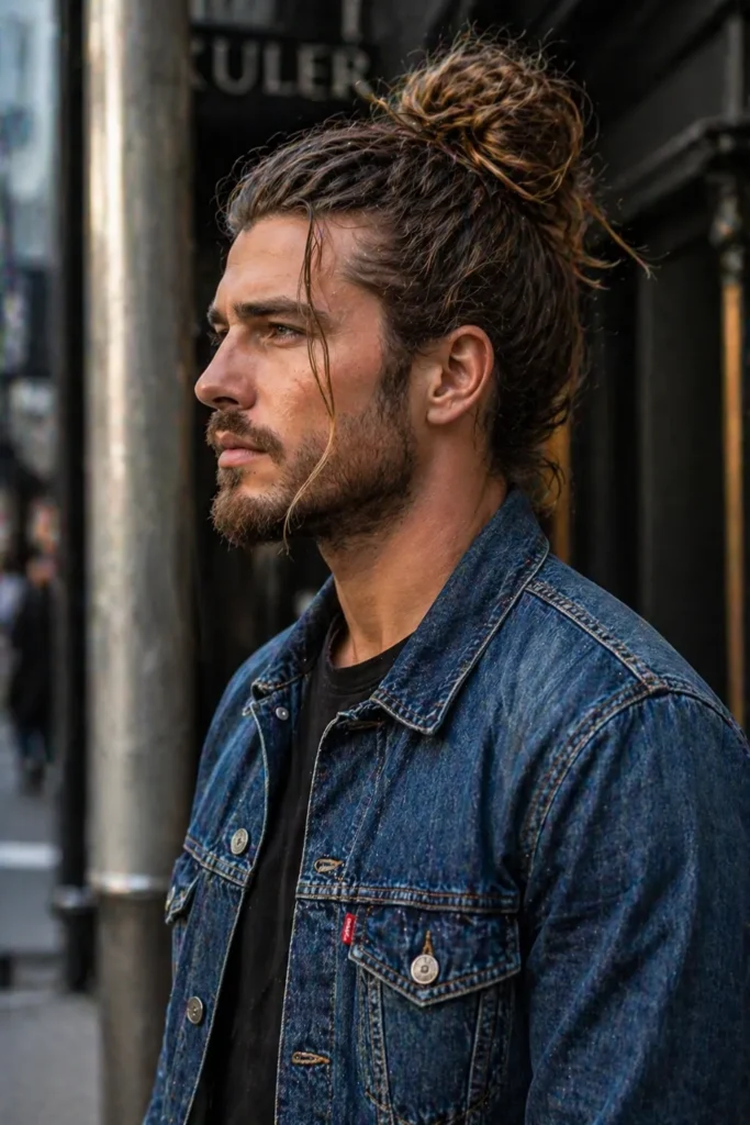 High Messy Man Bun with Full Texture