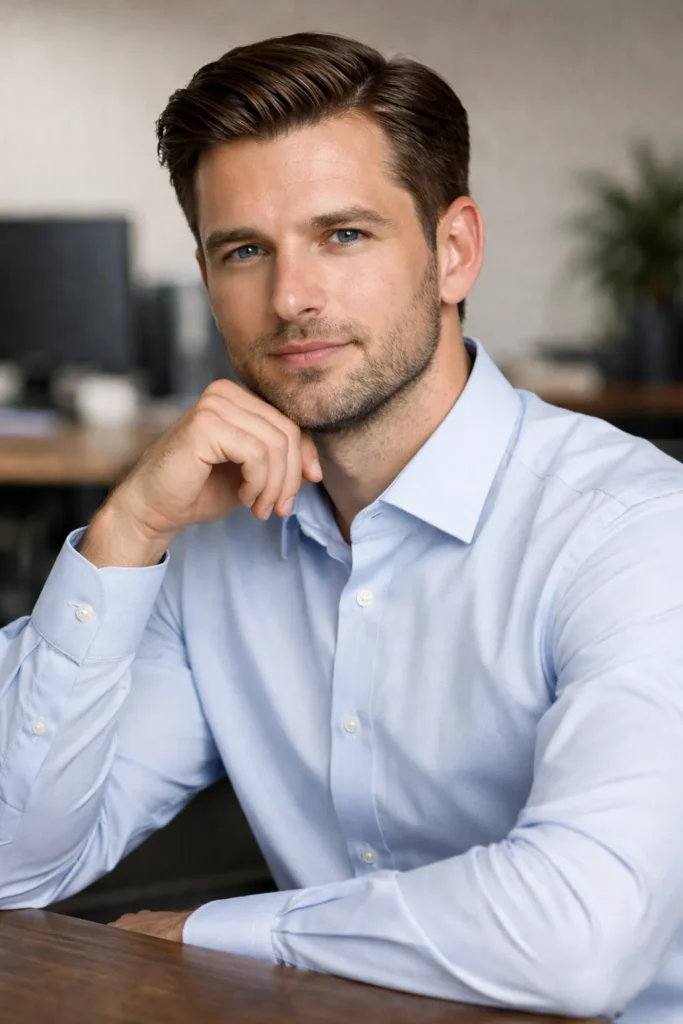 Light Stubble with Side Part Style