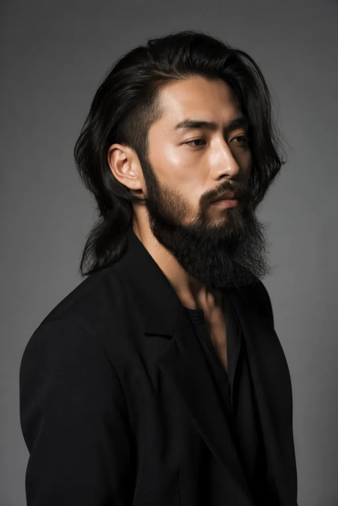 Long Beard with Side-Swept Long Hair