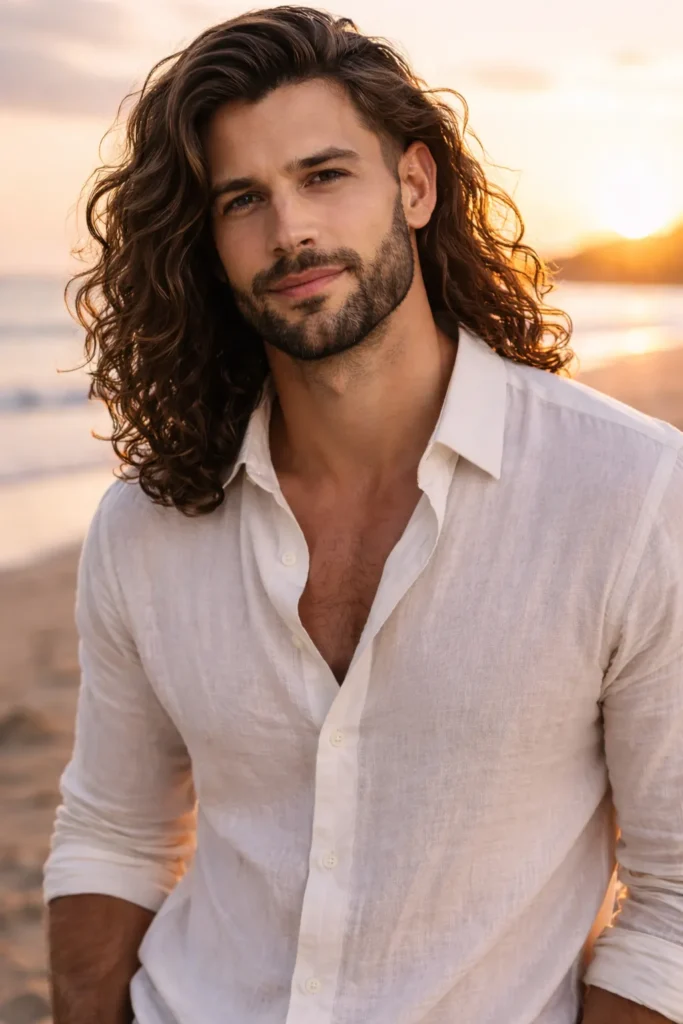Long Curly Flow + Groomed Full Beard